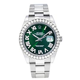 ROLEX DATEJUST 41MM STAINLESS STEEL WITH GREEN DIAL AND DIAMOND BEZEL 126300