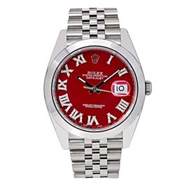 ROLEX DATEJUST WATCH, 126300 41MM, RED DIAMOND DIAL JUBILEE BRACELET