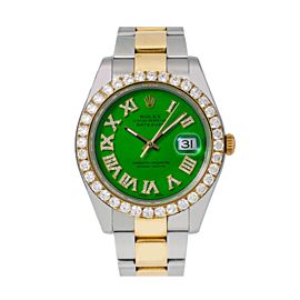 ROLEX DATEJUST II, 116333 41MM, GREEN DIAMOND DIAL WITH TWO TONE OYSTER BRACELET