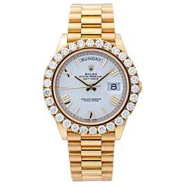 ROLEX DAY DATE 40 WATCH YELLOW GOLD DIAMOND BEZEL WHITE ROMAN DIAL 228238