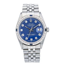 ROLEX DATEJUST 1603 36MM BLUE CUSTOM DIAMOND DIAL AND BEZEL WITH 1.25CT DIAMONDS