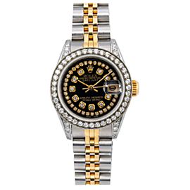 ROLEX DATEJUST LADY WATCH 26MM 69173 TWO TONE WITH DIAMOND DIAL DIAMOND BEZEL