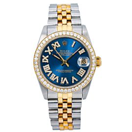 ROLEX DATEJUST MIDSIZE 31MM 68273 BLUE DIAMOND DIAL AND BEZEL TWO TONE JUBILEE