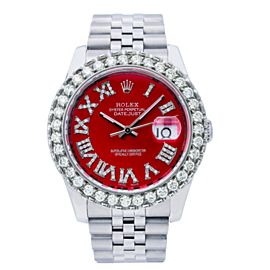 ROLEX DATEJUST 116200 36MM RED DIAMOND DIAL DIAMOND BEZEL STEEL JUBILEE BRACELET