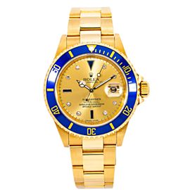 ROLEX SUBMARINER DATE WATCH 16618 40MM CHAMPAGNE SERTI DIAL YELLOW GOLD