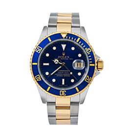 ROLEX SUBMARINER WATCH 16613 40MM BLUE DIAL WITH TWO TONE OYSTER BRACELET