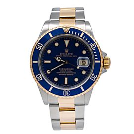 ROLEX SUBMARINER DATE WATCH 16613 40MM BLUE DIAL WITH TWO TONE OYSTER BRACELET