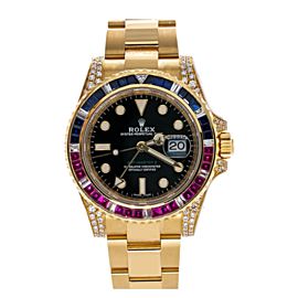 GMT MASTER II YELLOW GOLD WATCH 116718 BLACK DIAL WITH SAPPHIRE & DIAMOND BEZEL