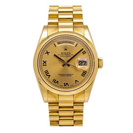 ROLEX DAY-DATE 36MM YELLOW GOLD WATCH 118208 CHAMPAGNE DIAL DOMED BEZEL