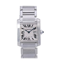 CARTIER TANK FRANÇAISE W51011Q3 25MM WHITE DIAL WITH STAINLESS STEEL BRACELET