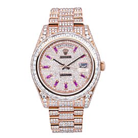 ROLEX DAY DATE II ROSE GOLD 41MM PRESIDENT WATCH 218235 WITH AFTERMARKET DIAMOND