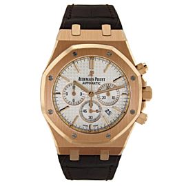 AUDEMARS PIGUET ROYAL OAK CHRONO WATCH SILVER DIAL LEATHER STRAP - 26320OR