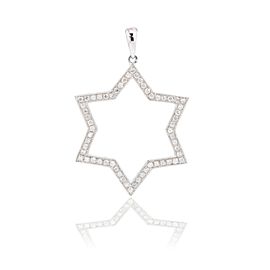 UNISEX DIAMOND STAR OF DAVID PENDANT 18K WHITE GOLD 0.23CT DIAMOND