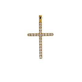 UNISEX YELLOW GOLD CROSS PENDANT WITH ROUND CUT DIAMONDS 0.20CT 1.5" LONG