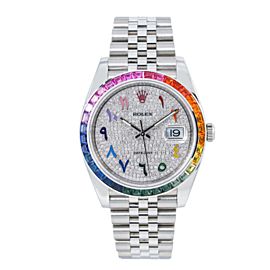 ROLEX DATEJUST 41MM WATCH 126300 STAINLESS STEEL JUBILEE BRACELET RAINBOW BEZEL