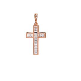 ROSE GOLD CROSS PENDANT WITH BAGEUTTE DIAMONDS 14K 0.25CT 1.5''