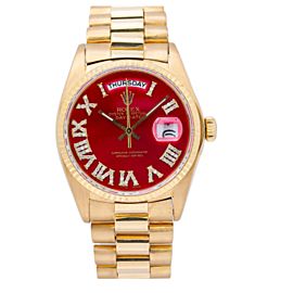 ROLEX DAY DATE PRISIDENT 36MM YELLOW GOLD 18038 RED DIAL PRESIDENT BRACELET