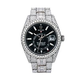 ROLEX SKY DWELLER STEEL WATCH 326934 OYSTER BRACELET ICED OUT BLACK DIAL