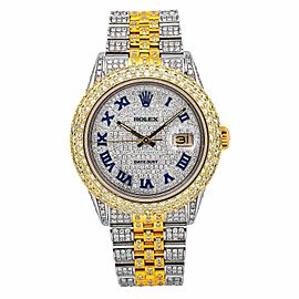 ROLEX DATEJUST 36MM WATCH 16013 TWO TONE JUBILEE BRACELET FULLY ICED OUT