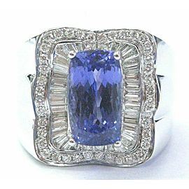 Natural Tanzanite Multi Shape Diamond White Gold Jewelry Ring 18KT AAAA/VS 7.08C