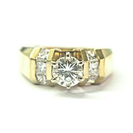 Round & Princess Cut Diamond Engagement Ring 14Kt Yellow Gold 1.05Ct