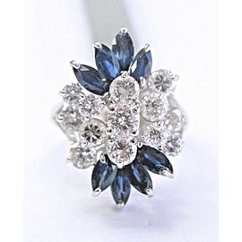 Fine Round Cut Diamond & Gem Sapphire White Gold Cluster Ring 14Kt 2.80Ct