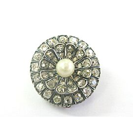 Victorian Antique Old Mine & Rose Cut Diamond Pearl Brooch 14Kt & SS 3.45CT