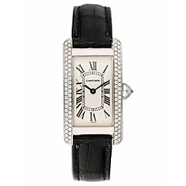 Cartier Tank Americaine 18K White Gold Diamond Ladies Watch