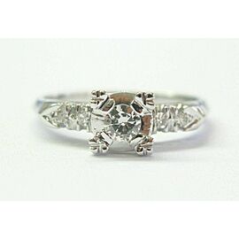 Vintage Old European & Single Cut Diamond White Gold Engagement Ring .26Ct