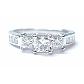 True Fine Princess Cut Diamond Three Stone Engagement White Gold Ring 1.04Ct