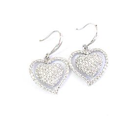 Heart Shape Pave Diamond White Gold Fish Hook Drop Earrings 14KT 1.00Ct 1"