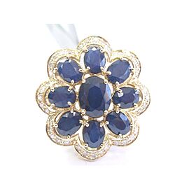 Fine BIG Gem Blue Sapphire Diamond Yellow Gold Flower Ring 14Kt 11.57Ct