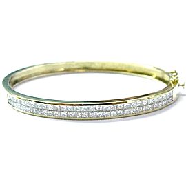 18Kt Invisible Set Princess Cut NATURAL Diamond Yellow Gold Bangle 4.33CT 2.25"