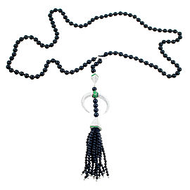 18K White Gold with 2.44ct Diamond, Onyx & Garnet Tassel Lariat Necklace