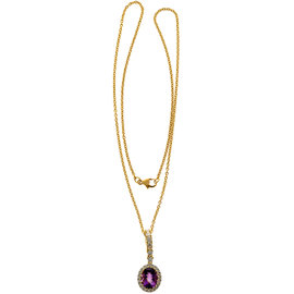 18K Yellow Gold Yellow Gold Amethyst Diamond Pendant Necklace