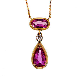 14K Rose Gold 4.75ct Oval Pear Pink Sapphire Pendant Vintage Necklace