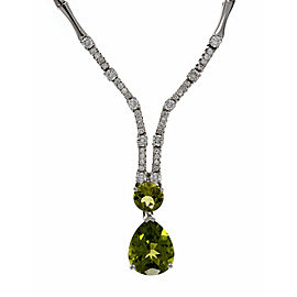 18K White Gold with Peridot & Diamond Pendant Necklace