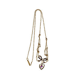 14K Yellow Gold with 0.58ct Diamond, Heart Ruby & Pearl Necklace