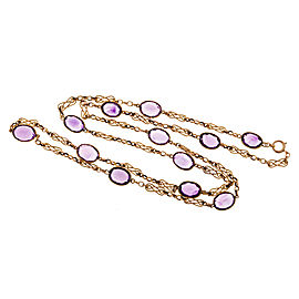 14k Yellow Gold Amethyst Swirl 1900s Vintage Link Long Chain