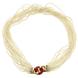 18K Yellow Gold with Pearl & Enamel 13 Strand Necklace