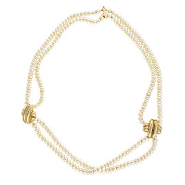 14K Yellow Gold with Two Rows Chinese Freshwater Pearl Necklace