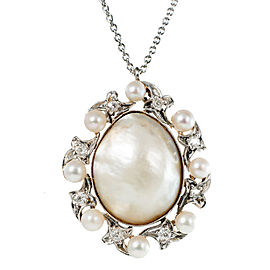 Platinum and 20K Yellow Gold Saltwater Pearl Diamond Vintage Pendant Necklace