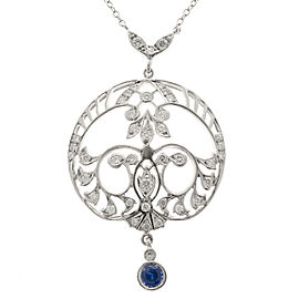 Vintage Platinum Filigree 0.25ct Sapphire Diamond Pendant Necklace