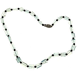 14K White Gold with 150ct Aquamarine Crystal & Onyx Bead Necklace