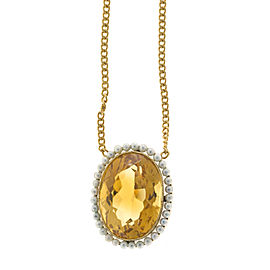 14K Yellow Gold with 16.00ct Oval Citrine & Pearl Art Deco Pendant Necklace