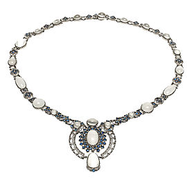 14K White Gold with 30.00ct Moonstone & Sapphire Necklace