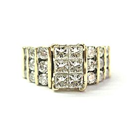 Natural Princess & Round Cut Diamond Solid Yellow Gold Cluster Ring