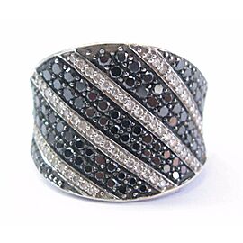 Fine Black & White Round Cut Diamond WIDE White Gold Ring