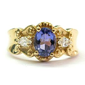 Oval Tanzanite & Diamond Yellow Gold Ring Solid 14Kt