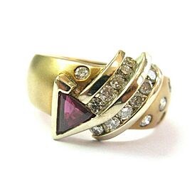 Trillion Ruby & Diamond Ring 14Kt Yellow Gold SIZEABLE